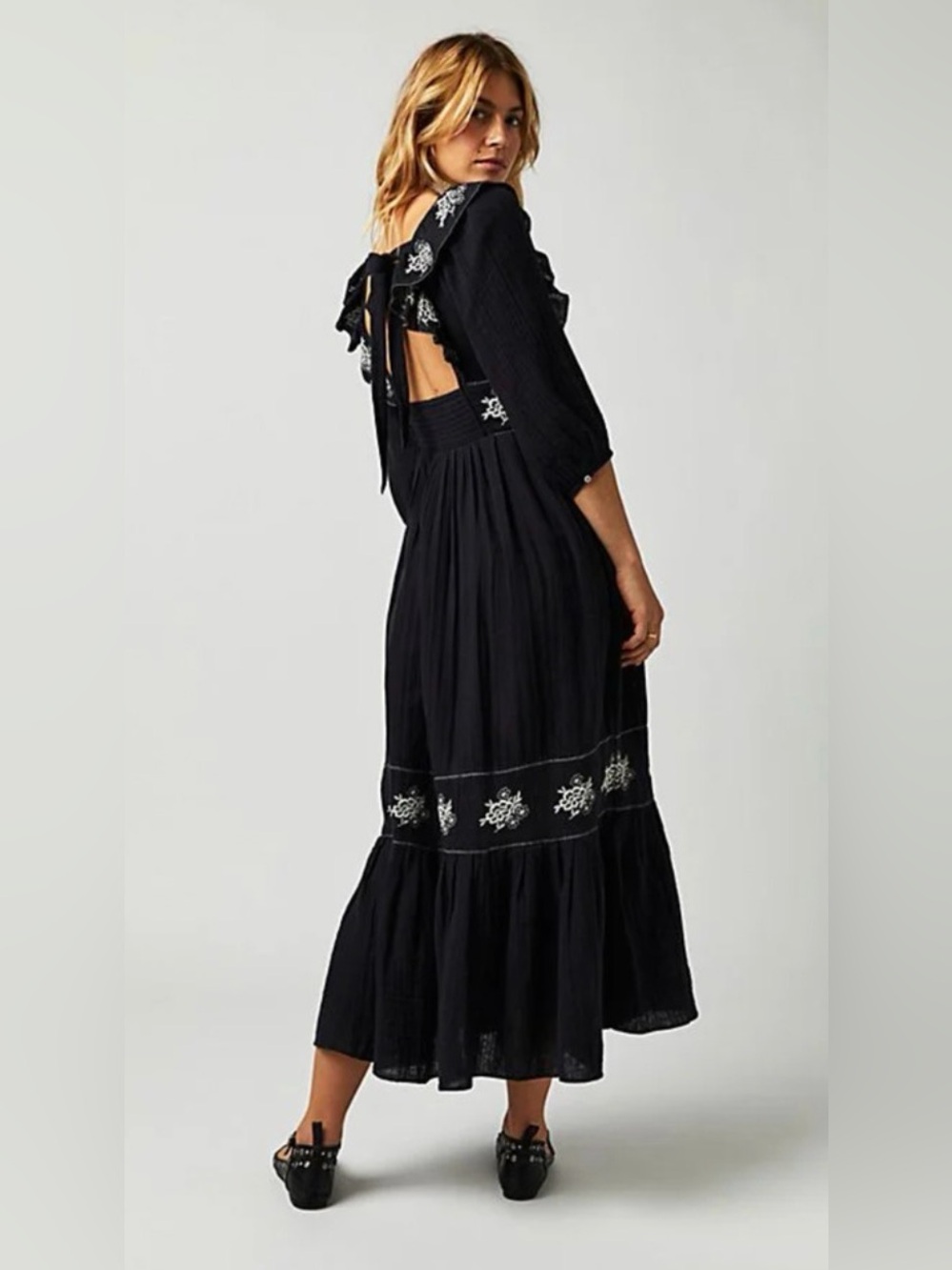 FREE PEOPLE Lovers Lane Maxi Dress Black Embroidered S - Picture 2 of 13
